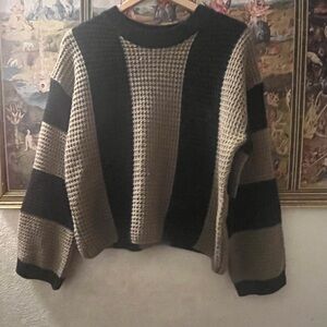 Elegant Black and Tan Women's Striped Sweater